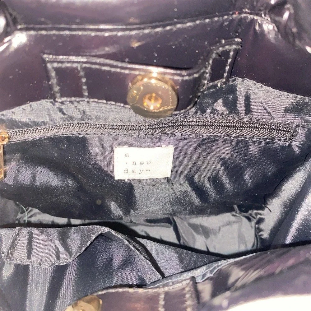 A New Day Satchel Handbag Womens Medium Black Puffer Detachable Strap
